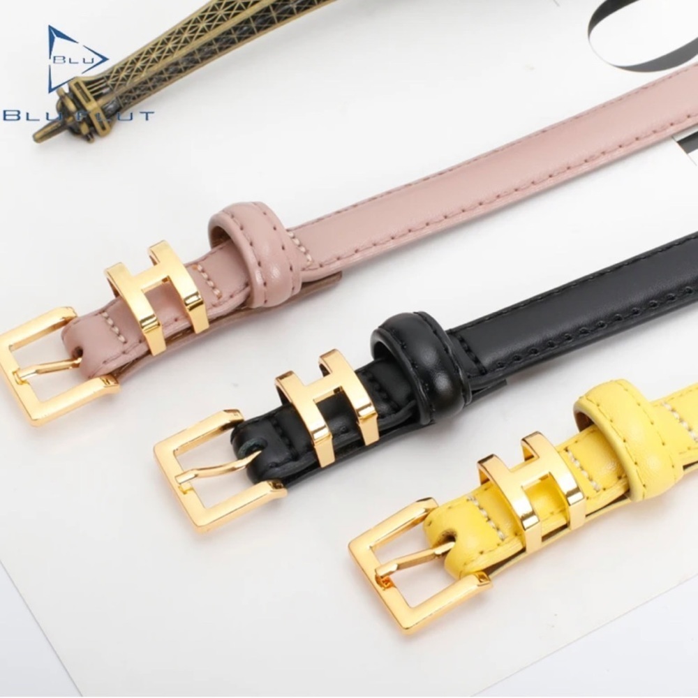 Women’s Luxury Leather Belt In Pink Black or Yellow - Picture 1 of 5